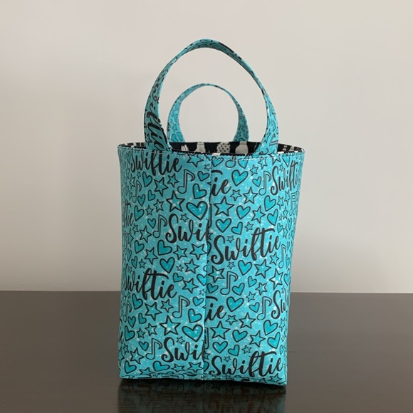 Swiftie Fabric Basket in Aqua and Turquoise Blue Taylor Swift Fabric and Cat - Picture 9 of 11